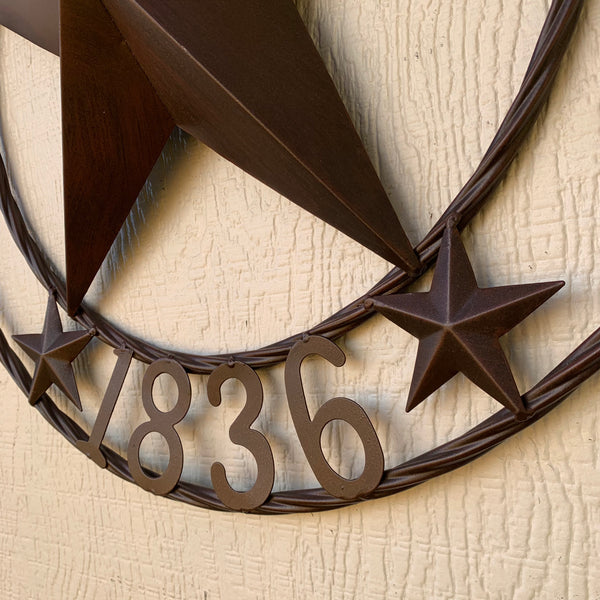 24", 32",36",40" TEXAS 1836 RUSTIC BROWN BARN STAR METAL WALL WESTERN HOME DECOR HANDMADE
