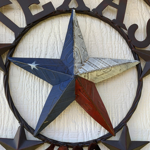 16", 24", 32", 34", 40" TEXAS 1836 LICENSE PLATE FLAG BARN STAR METAL WALL WESTERN HOME DECOR RED WHITE BLUE ART