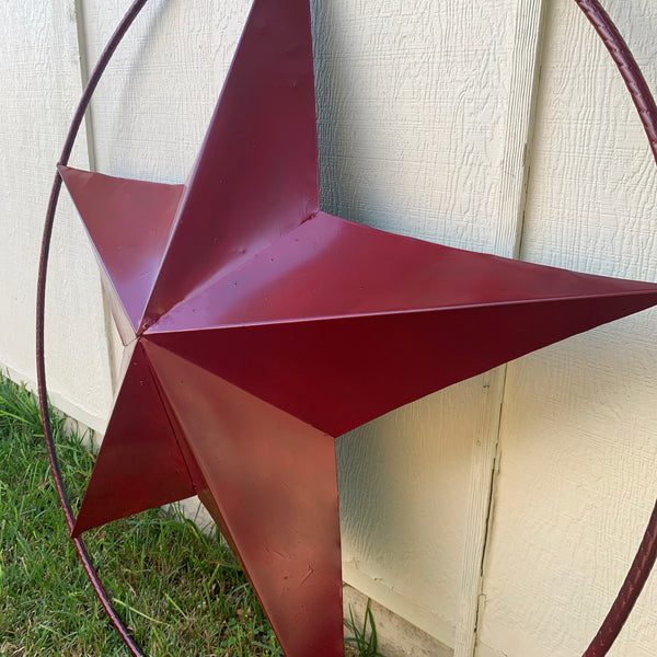 24",32",36" CRANBERRY RED STAR BARN METAL LONESTAR TWISTED ROPE RING WALL ART WESTERN HOME DECOR BRAND NEW