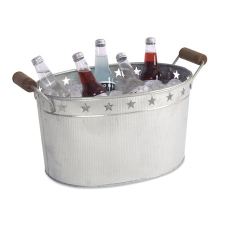 18" GALV. STAR CORRUGATED OVAL METAL TUB BUCKET WESTERN HOME DECOR NEW