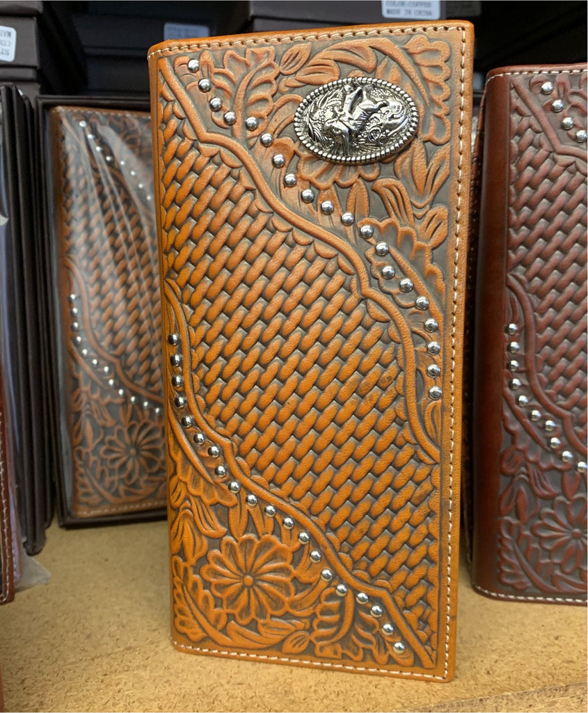 GENUINE LEATHER WESTERN CHECKBOOK MEN'S WALLET WESTERN FASHION