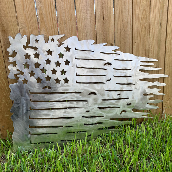 TATTERED USA AMERICAN FLAG RAW METAL LASERCUT HANDMADE WESTERN HOME DECOR BRAND NEW