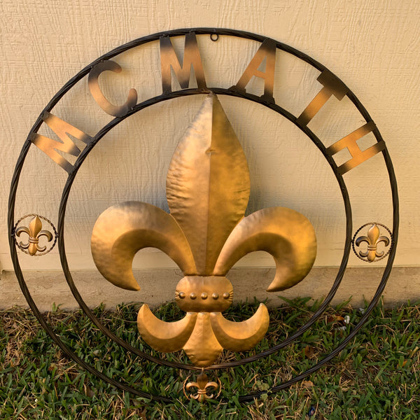 FORD STYLE YOUR CUSTOM NAME FLEUR DE LIS METAL TWISTED ROPE RING SIGN WALL ART WESTERN HOME DECOR HANDMADE 24", 32", 36"