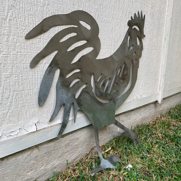 28"  X 28" CUSTOM ROOSTER LASERCUT ART WITH RING DESIGN WESTERN METAL ANIMAL ART HOME WALL DECOR BRAND NEW
