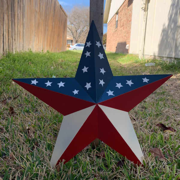 12",16",24",30",36" USA AMERICAN FLAG STAR RED WHITE & BLUE METAL BARN STAR METAL WALL ART HANDMADE