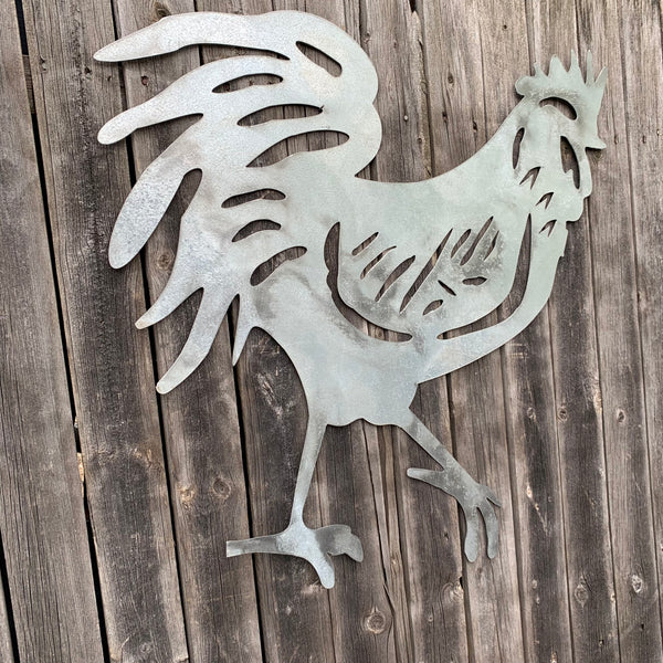 28"  X 28" CUSTOM ROOSTER LASERCUT ART WITH RING DESIGN WESTERN METAL ANIMAL ART HOME WALL DECOR BRAND NEW