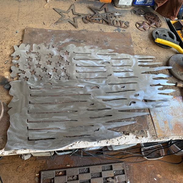 TATTERED USA AMERICAN FLAG RAW METAL LASERCUT HANDMADE WESTERN HOME DECOR BRAND NEW
