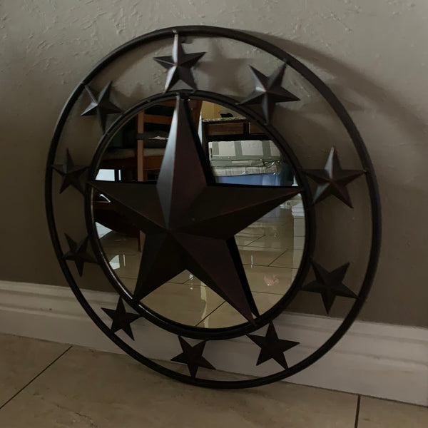 24" MULTI STAR WITH MIRROR METAL ART WESTERN HOME WALL DECOR RUSTIC BROWN NEW HANDMADE