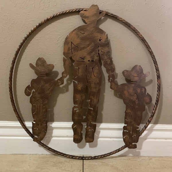 18",24" FATHER & 2 SON LASER CUT METAL WALL ART CUSTOM VINTAGE CRAFT RUSTIC BRONZE COPPER HAND MADE