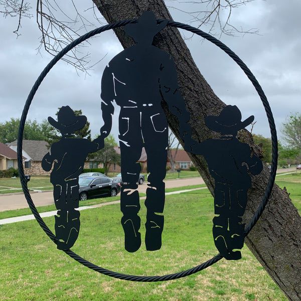 24" FATHER & 2 SON LASER CUT METAL WALL ART CUSTOM VINTAGE CRAFT RUSTIC BLACK HAND MADE