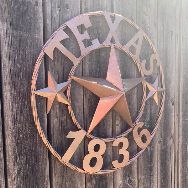 16", 20", 24", 32" TEXAS 1836 HAMMERED COPPER  BARN STAR METAL WALL WESTERN HOME DECOR RED WHITE BLUE ART