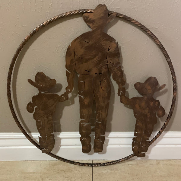 18",24" FATHER & 2 SON LASER CUT METAL WALL ART CUSTOM VINTAGE CRAFT RUSTIC BRONZE COPPER HAND MADE