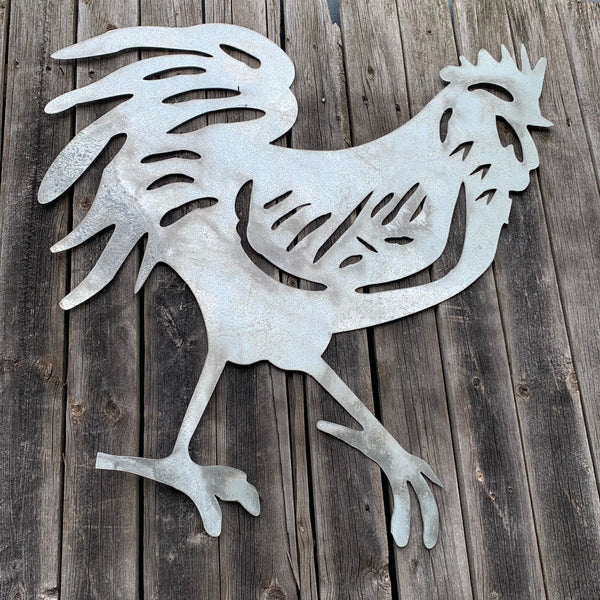 28"  X 28" CUSTOM ROOSTER LASERCUT ART WITH RING DESIGN WESTERN METAL ANIMAL ART HOME WALL DECOR BRAND NEW
