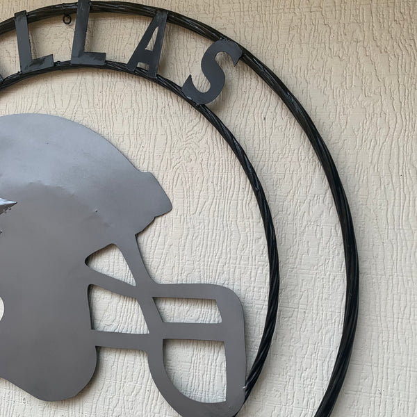24", 32",36" DALLAS COWBOYS HELMET SIGN SILVER & BLACK CUSTOM METAL VINTAGE CRAFT TEAM SIGN HANDMADE