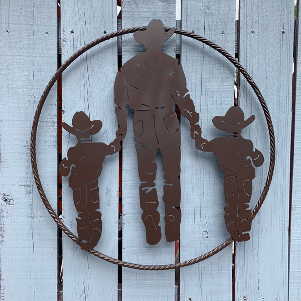 24" FATHER & 2 SON LASER CUT METAL WALL ART CUSTOM VINTAGE CRAFT RUSTIC BLACK HAND MADE