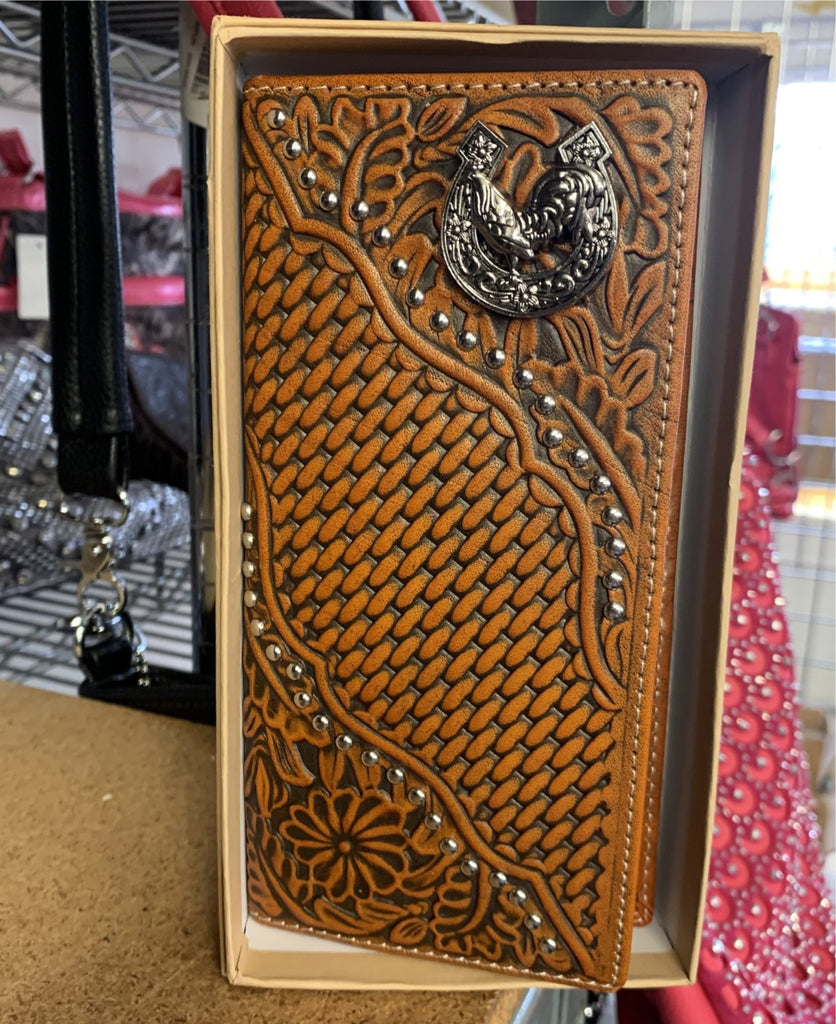 GENUINE LEATHER WESTERN CHECKBOOK MEN'S WALLET WESTERN FASHION