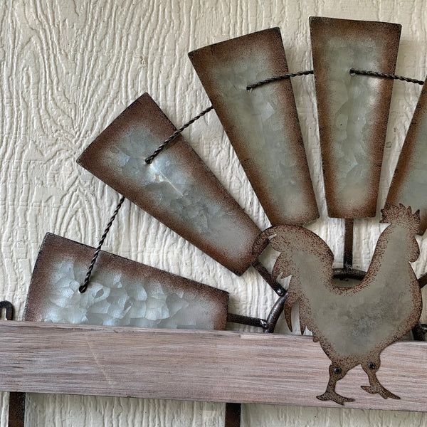24" GALVANIZED HALF WINDMILL WESTERN KEY HOLDER HOOK WALL ART METAL WESTERN HOME DECOR NEW