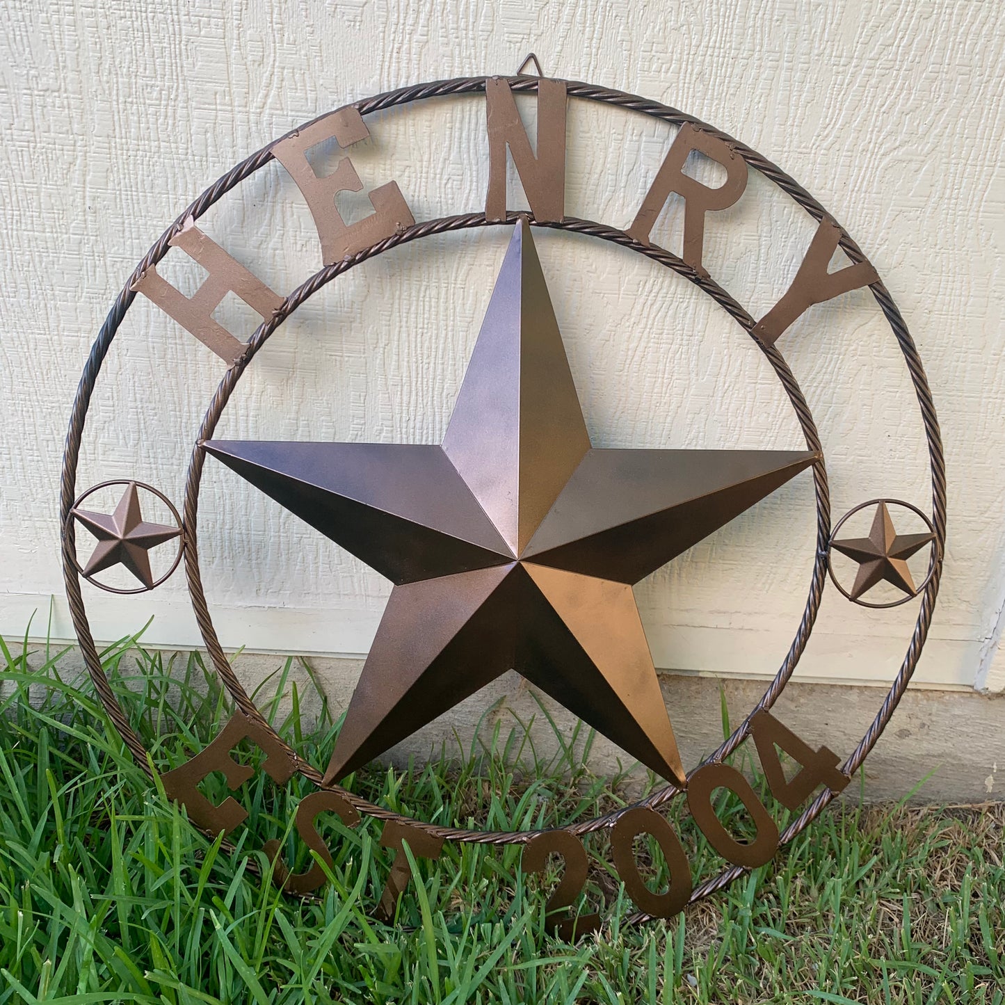 LOPEZ STYLE CUSTOM STAR NAME BARN METAL STAR 3d TWISTED ROPE RING WESTERN HOME DECOR RUSTIC BRONZE HANDMADE 24",32",36",50"