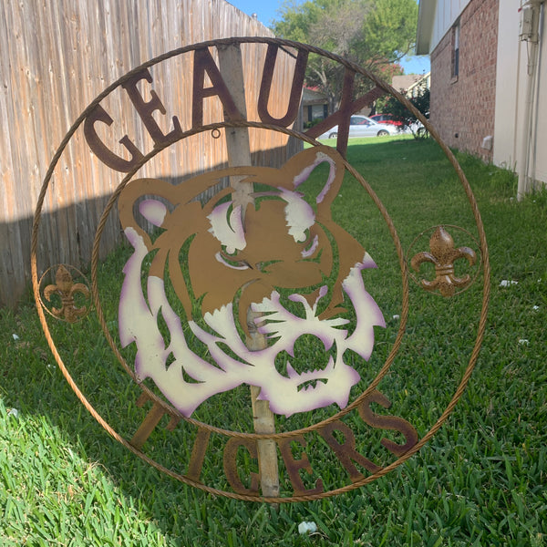 12",18", 24", 32", 36" GEAUX TIGERS CUSTOM METAL VINTAGE CRAFT SIGN TEAM HANDMADE