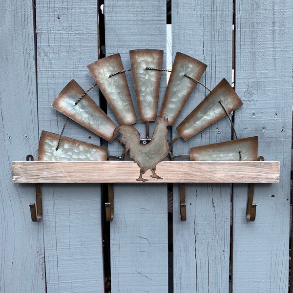 24" GALVANIZED HALF WINDMILL WESTERN KEY HOLDER HOOK WALL ART METAL WESTERN HOME DECOR NEW
