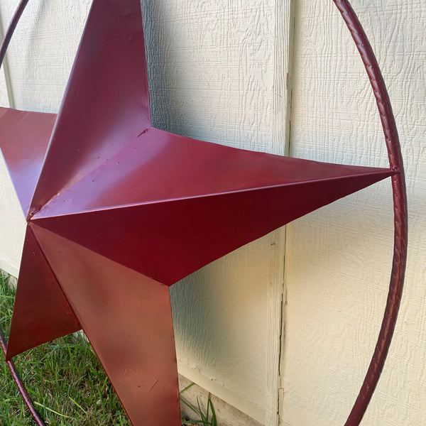 24",32",36" CRANBERRY RED STAR BARN METAL LONESTAR TWISTED ROPE RING WALL ART WESTERN HOME DECOR BRAND NEW