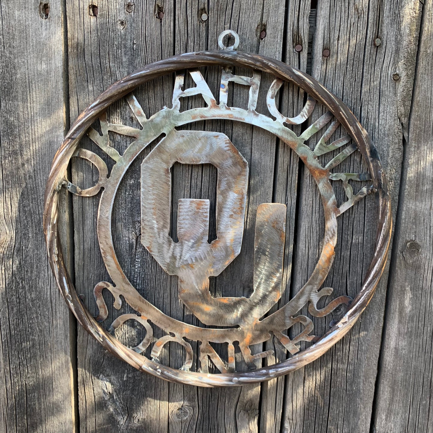 12", 18", 24", 32" OU OKLAHOMA SOONERS RAW METAL CUSTOM VINTAGE CRAFT WALL ART TEAM SIGN HANDMADE