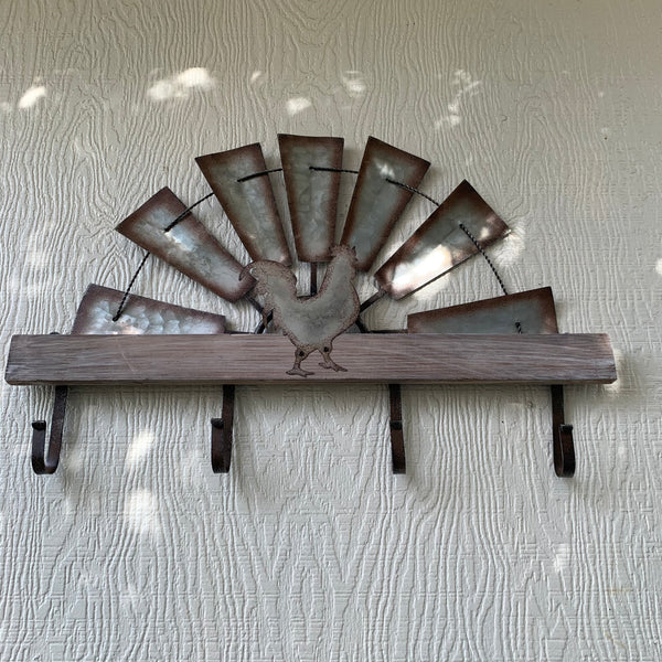 24" GALVANIZED HALF WINDMILL WESTERN KEY HOLDER HOOK WALL ART METAL WESTERN HOME DECOR NEW