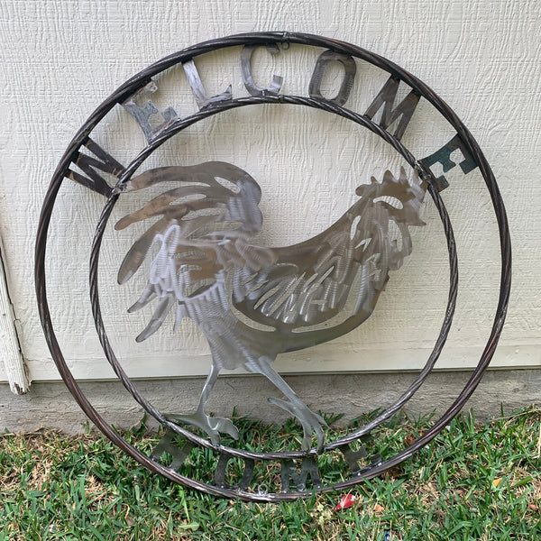YOUR CUSTOM NAME ROOSTER LASERCUT RAW METAL ART WITH RING DESIGN WESTERN METAL ANIMAL ART HOME WALL DECOR BRAND NEW