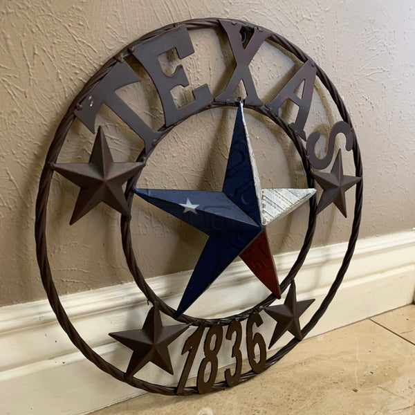 16", 24", 32", 34", 40" TEXAS 1836 LICENSE PLATE FLAG BARN STAR METAL WALL WESTERN HOME DECOR RED WHITE BLUE ART
