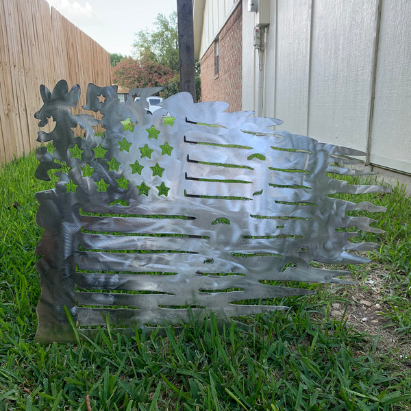 TATTERED USA AMERICAN FLAG RAW METAL LASERCUT HANDMADE WESTERN HOME DECOR BRAND NEW