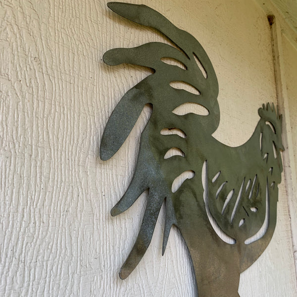 28"  X 28" CUSTOM ROOSTER LASERCUT ART WITH RING DESIGN WESTERN METAL ANIMAL ART HOME WALL DECOR BRAND NEW
