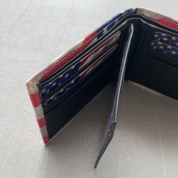 5" USA FLAG AMERICANA WALLET LEATHER BIFOLD WALLET