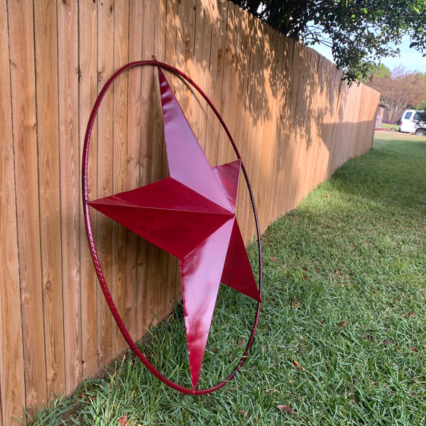24",32",36" CRANBERRY RED STAR BARN METAL LONESTAR TWISTED ROPE RING WALL ART WESTERN HOME DECOR BRAND NEW