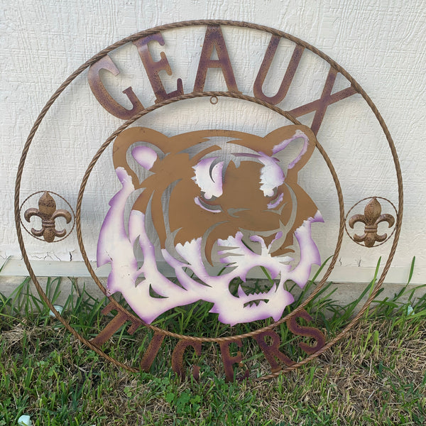 12",18", 24", 32", 36" GEAUX TIGERS CUSTOM METAL VINTAGE CRAFT SIGN TEAM HANDMADE