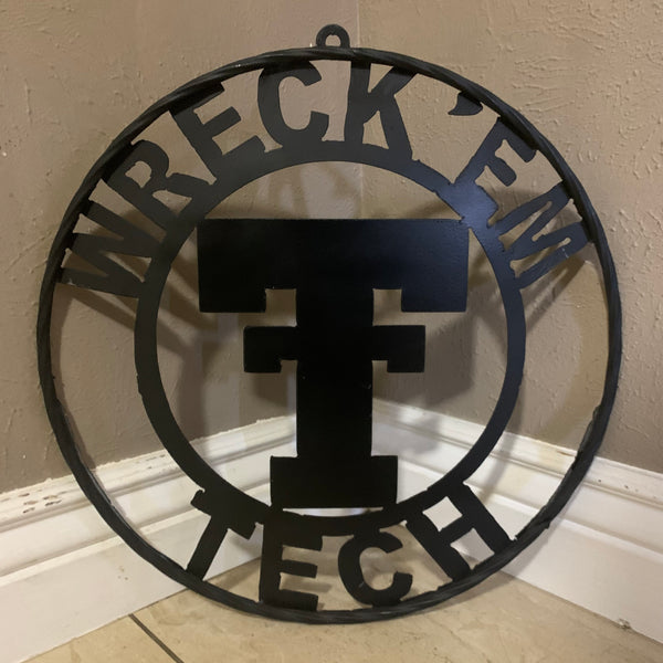 12",18",24",32",36" WRECKEM TEXAS TECH SOLID PLAIN T CUSTOM VINTAGE CRAFT METAL TEAM SIGN HANDMADE