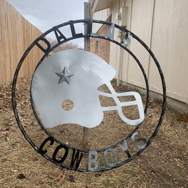 24", 32",36" DALLAS COWBOYS HELMET SIGN SILVER & BLACK CUSTOM METAL VINTAGE CRAFT TEAM SIGN HANDMADE