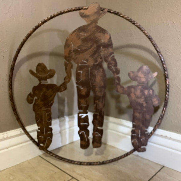 18",24" FATHER & 2 SON LASER CUT METAL WALL ART CUSTOM VINTAGE CRAFT RUSTIC BRONZE COPPER HAND MADE