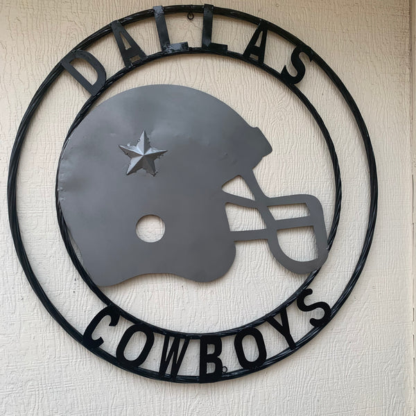 24", 32",36" DALLAS COWBOYS HELMET SIGN SILVER & BLACK CUSTOM METAL VINTAGE CRAFT TEAM SIGN HANDMADE
