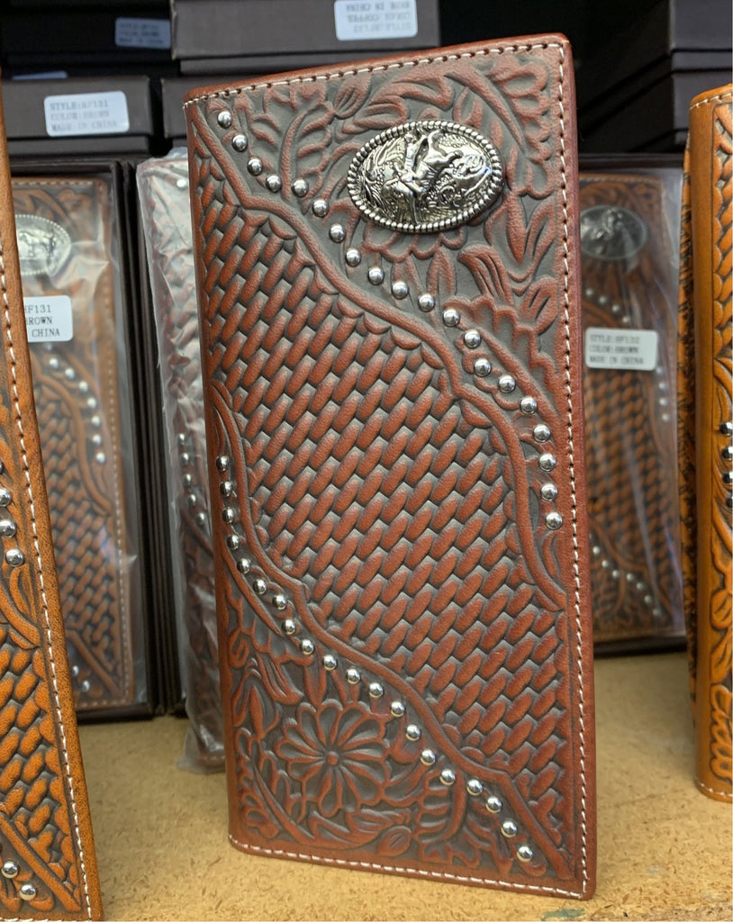 GENUINE LEATHER RODEO COFFEE BROWN WESTERN CHECKBOOK MEN'S WALLET WESTERN FASHION --FREE SHIPPING