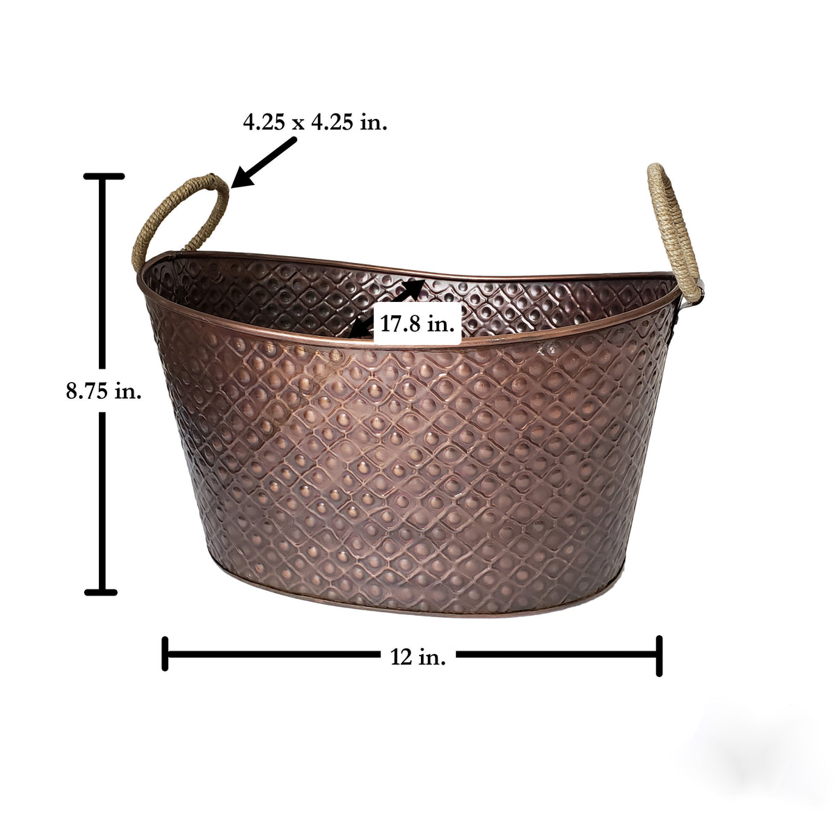 IH_9353 16" JUTE HANDLE OVAL COPPER METAL TUB BUCKET WESTERN HOME DECOR HANDMADE NEW