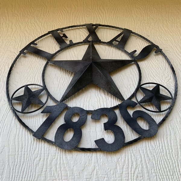 20" DISTRESSED BLACK TEXAS 1836 BARN LONE STAR TWO TONE METAL ART WESTERN HOME DECOR VINTAGE RUSTIC DARK BRONZE NEW