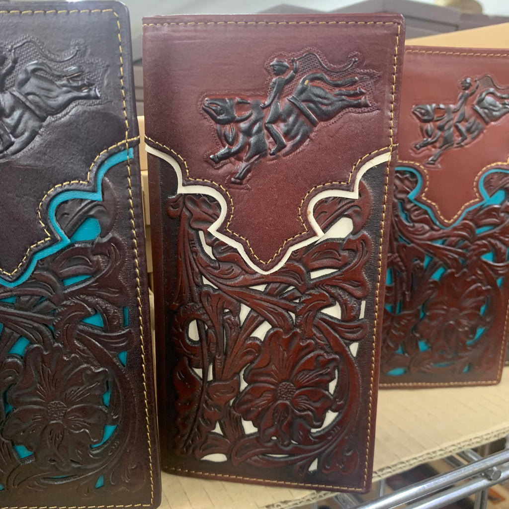 GENUINE LEATHER WESTERN CHECKBOOK MEN'S WALLET WESTERN FASHION