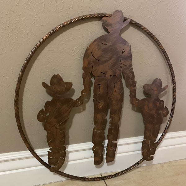 18",24" FATHER & 2 SON LASER CUT METAL WALL ART CUSTOM VINTAGE CRAFT RUSTIC BRONZE COPPER HAND MADE