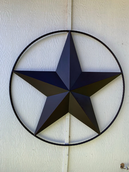 48" RUSTIC BROWN BARN LONE STAR WITH TWISTED ROPE RING METAL ART CRAFT