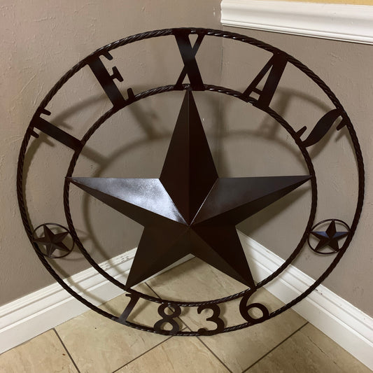 16",24", 32", 36" RUSTIC BROWN TEXAS 1836 BARN STAR METAL ART WESTERN HOME DECOR VINTAGE RUSTIC DARK BROWN NEW