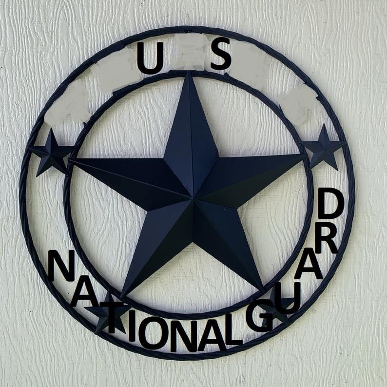 US NATIONAL GUARD 3d BARN STAR CUSTOM NAME STAR VINTAGE METAL CRAFT ART WESTERN HOME DECOR RUSTIC BROWN SIZE:24",32",36",40",42",44",46",50"