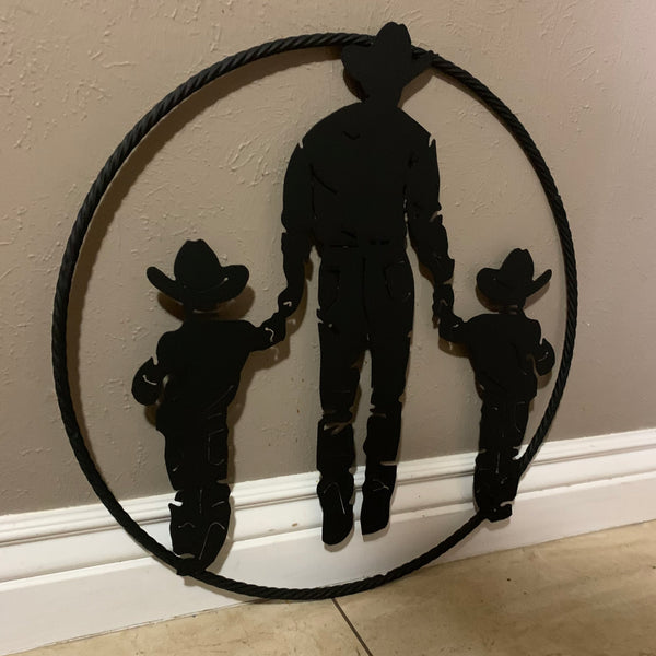 24" FATHER & 2 SON LASER CUT METAL WALL ART CUSTOM VINTAGE CRAFT RUSTIC BLACK HAND MADE