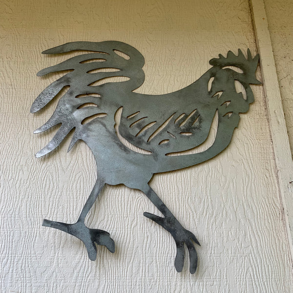 28"  X 28" CUSTOM ROOSTER LASERCUT ART WITH RING DESIGN WESTERN METAL ANIMAL ART HOME WALL DECOR BRAND NEW