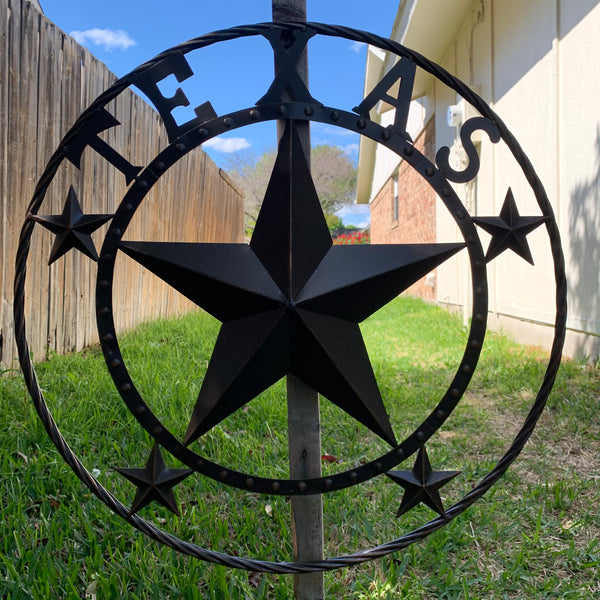 TEXAS BEADED BARN STAR WITH TWISTED ROPE RING DESIGN METAL WALL ART WESTERN HOME DECOR VINTAGE RUSTIC BRONZE ART