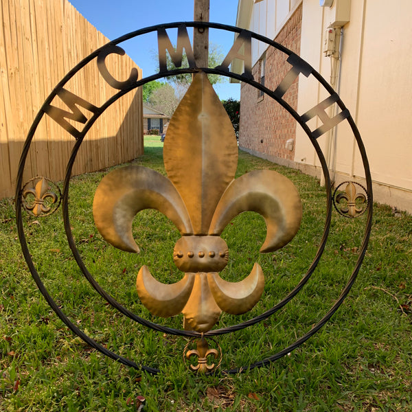 FORD STYLE YOUR CUSTOM NAME FLEUR DE LIS METAL TWISTED ROPE RING SIGN WALL ART WESTERN HOME DECOR HANDMADE 24", 32", 36"